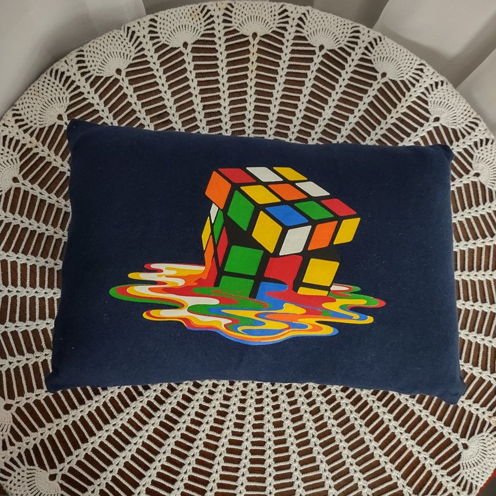 Rag Frog Revival Melting Rubiks cube Throw pillow COVER ONLY size 11"x14"